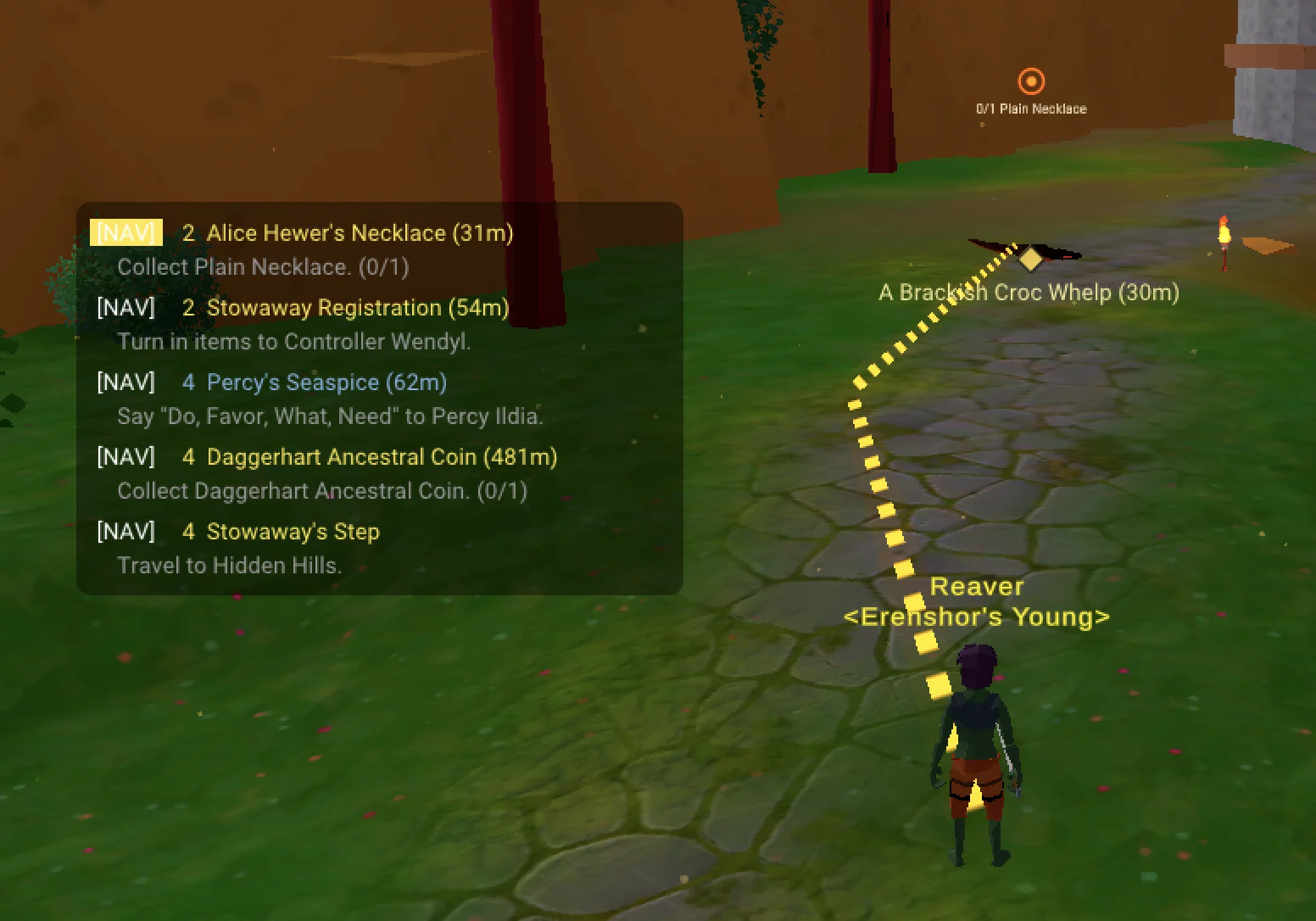 Navigation arrow and ground path guiding to target